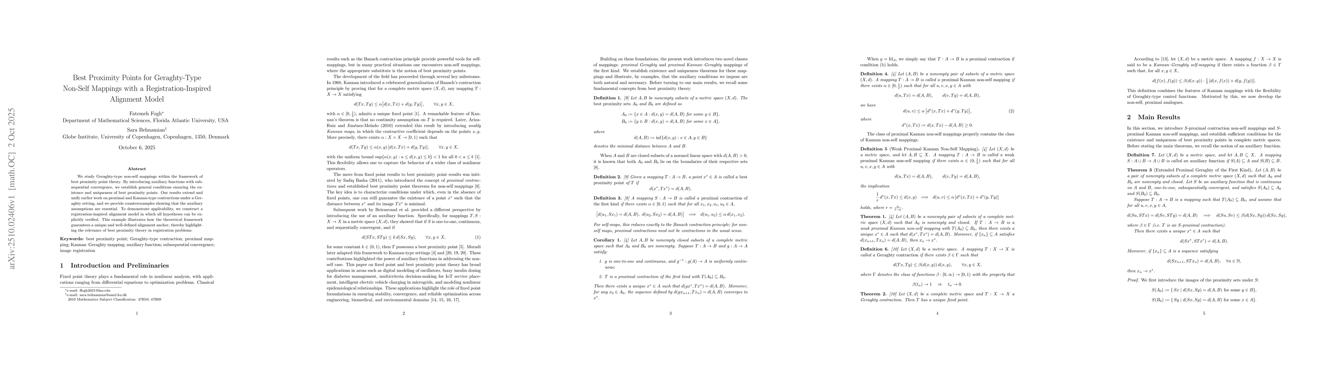 Thumbnail for Best Proximity Points for Geraghty-Type Non-Self Mappings with a
  Registration-Inspired Alignment Model