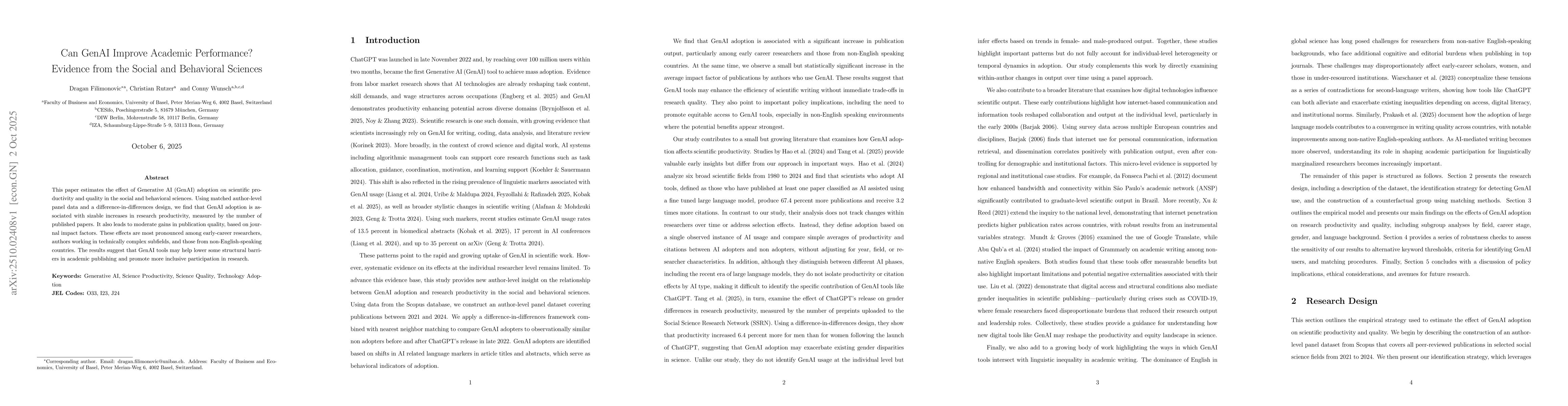 Thumbnail for Can GenAI Improve Academic Performance? Evidence from the Social and
  Behavioral Sciences