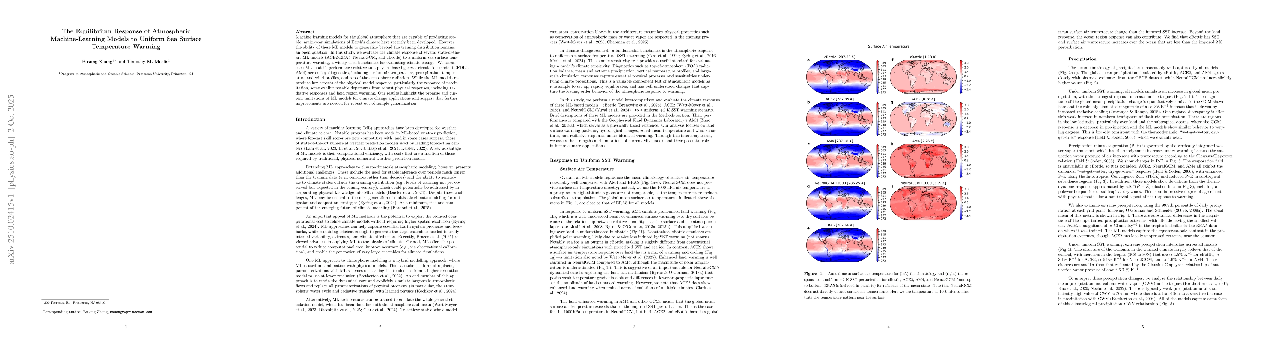 Thumbnail for The Equilibrium Response of Atmospheric Machine-Learning Models to
  Uniform Sea Surface Temperature Warming