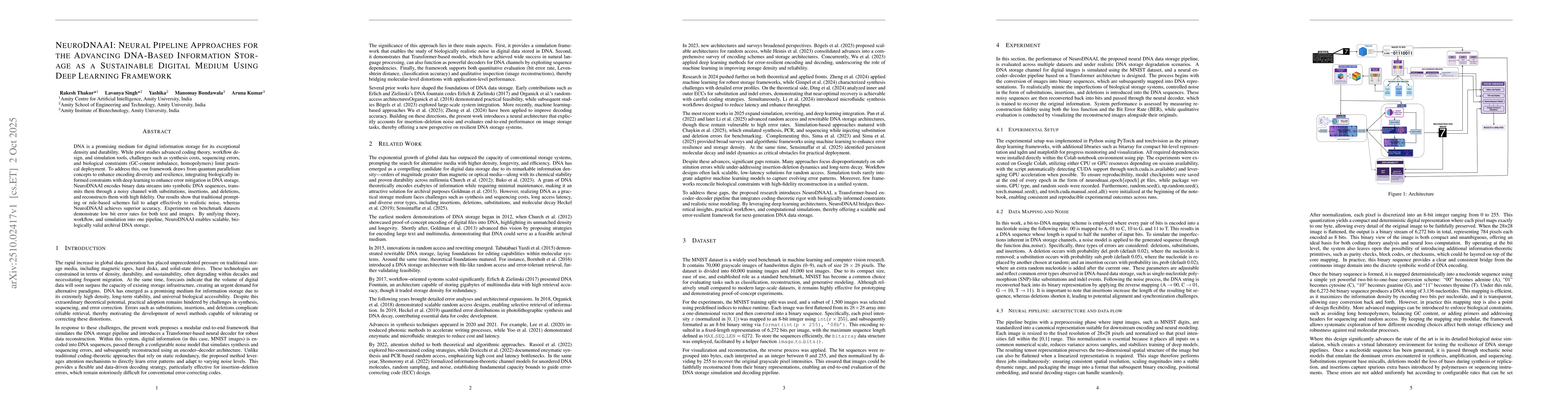 Thumbnail for NEURODNAAI: Neural pipeline approaches for the advancing dna-based
  information storage as a sustainable digital medium using deep learning
  framework