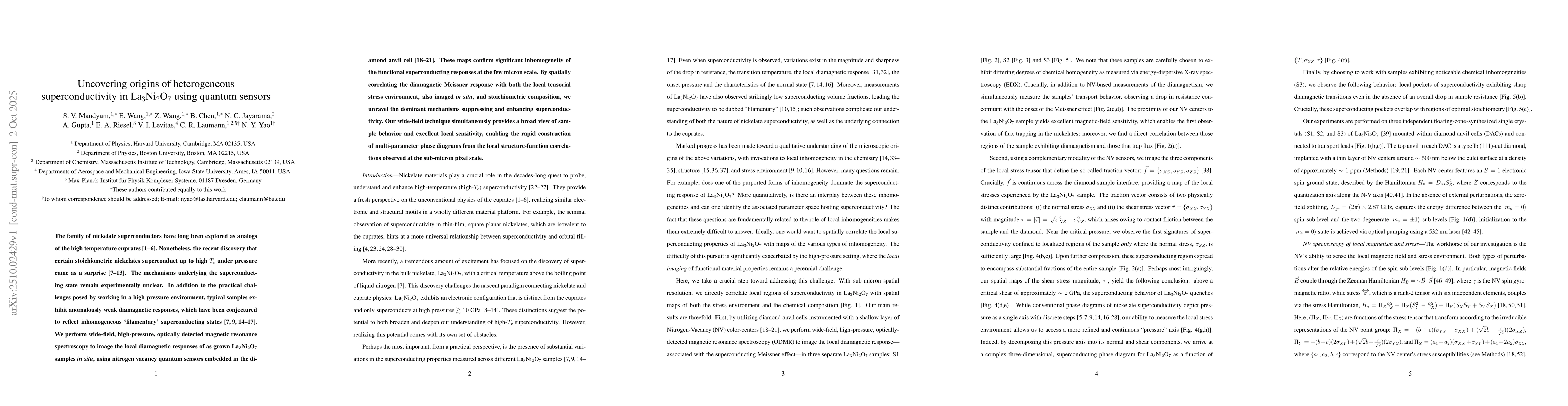 Thumbnail for Uncovering origins of heterogeneous superconductivity in
  La$_3$Ni$_2$O$_7$ using quantum sensors
