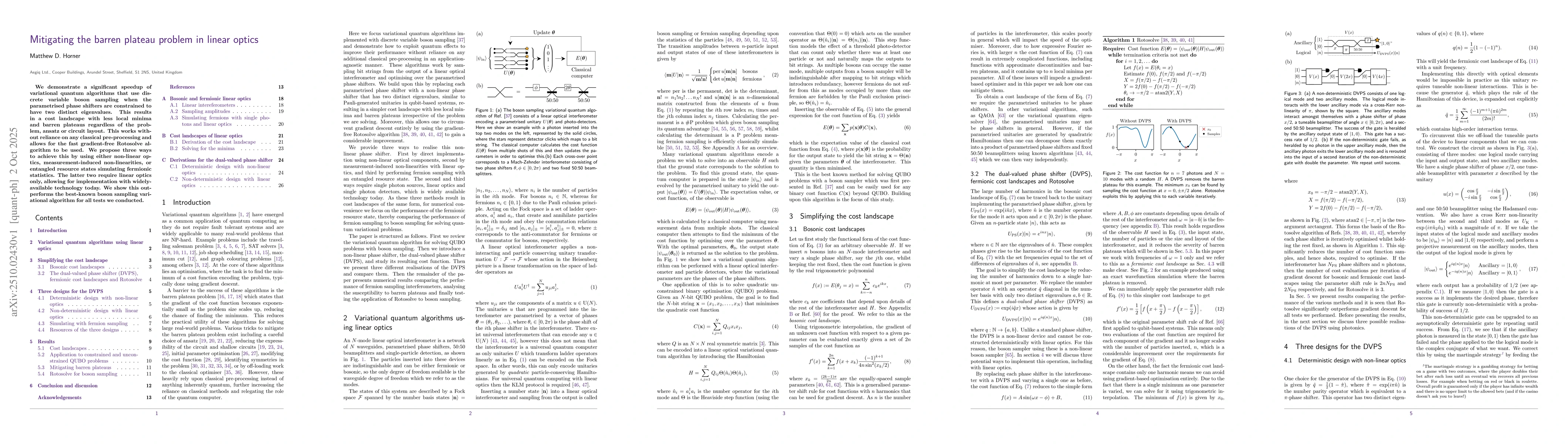 Thumbnail for Mitigating the barren plateau problem in linear optics