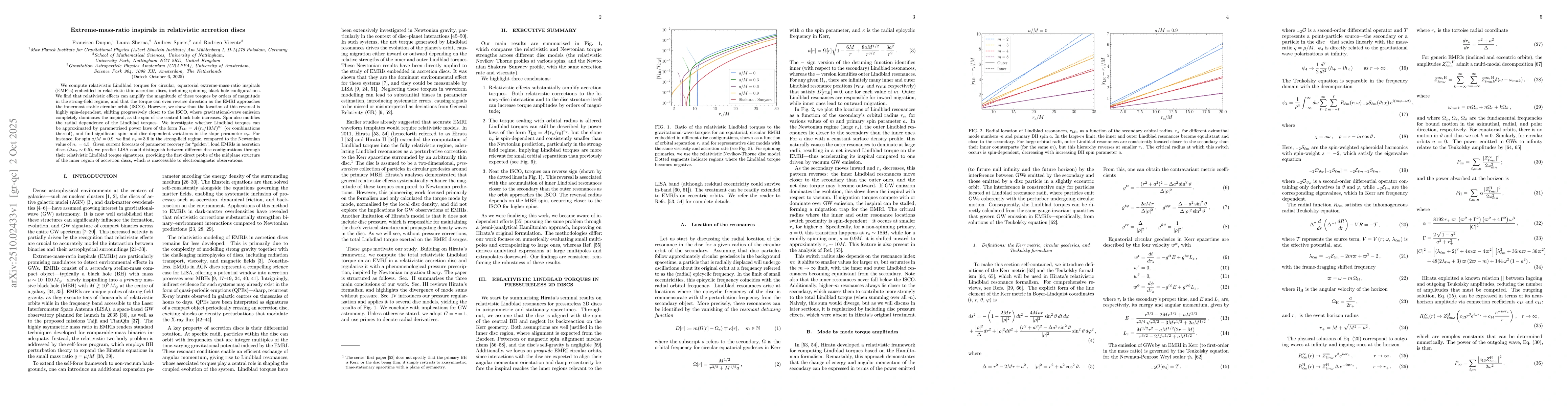 Thumbnail for Extreme-mass-ratio inspirals in relativistic accretion discs