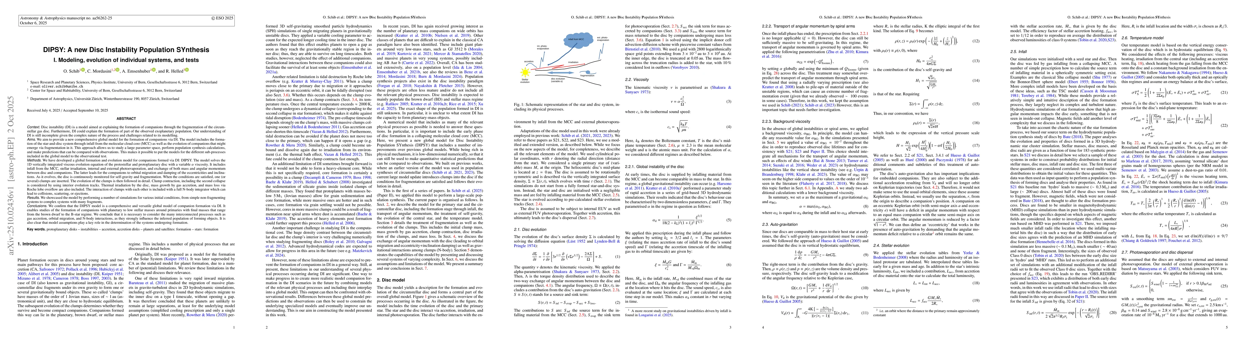 Thumbnail for DIPSY: A new Disc Instability Population SYnthesis, I. Modeling,
  evolution of individual systems, and tests