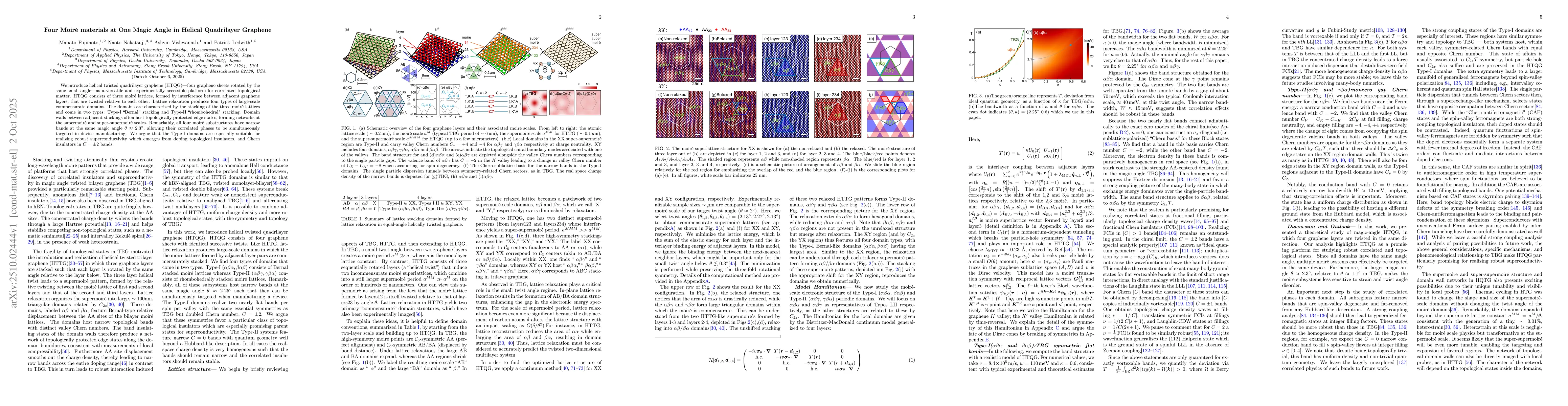 Thumbnail for Four Moiré materials at One Magic Angle in Helical Quadrilayer
  Graphene