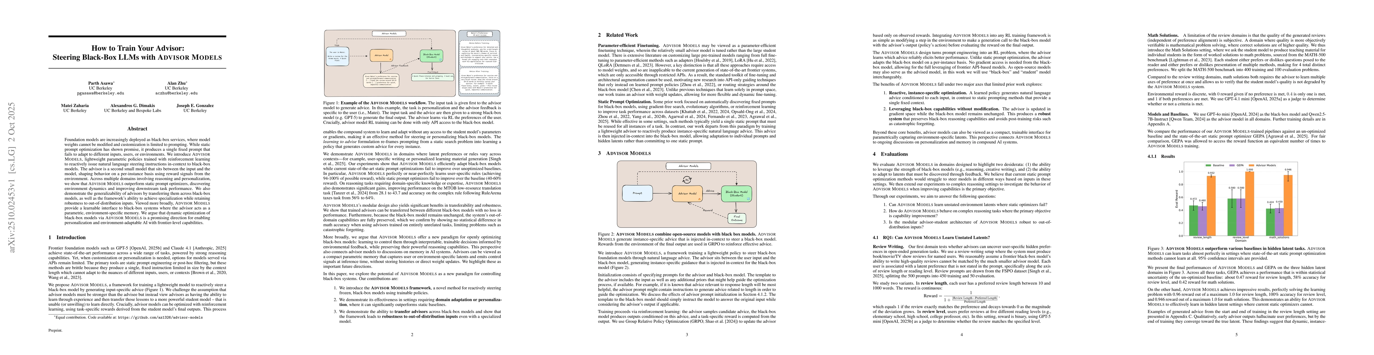 Thumbnail for How to Train Your Advisor: Steering Black-Box LLMs with Advisor Models