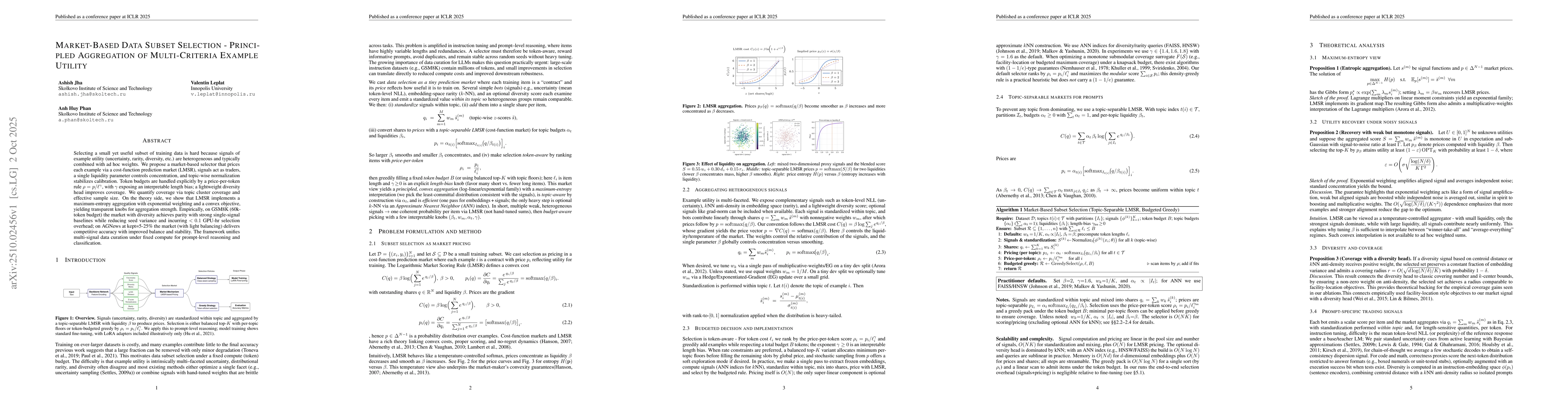 Thumbnail for Market-Based Data Subset Selection -- Principled Aggregation of
  Multi-Criteria Example Utility