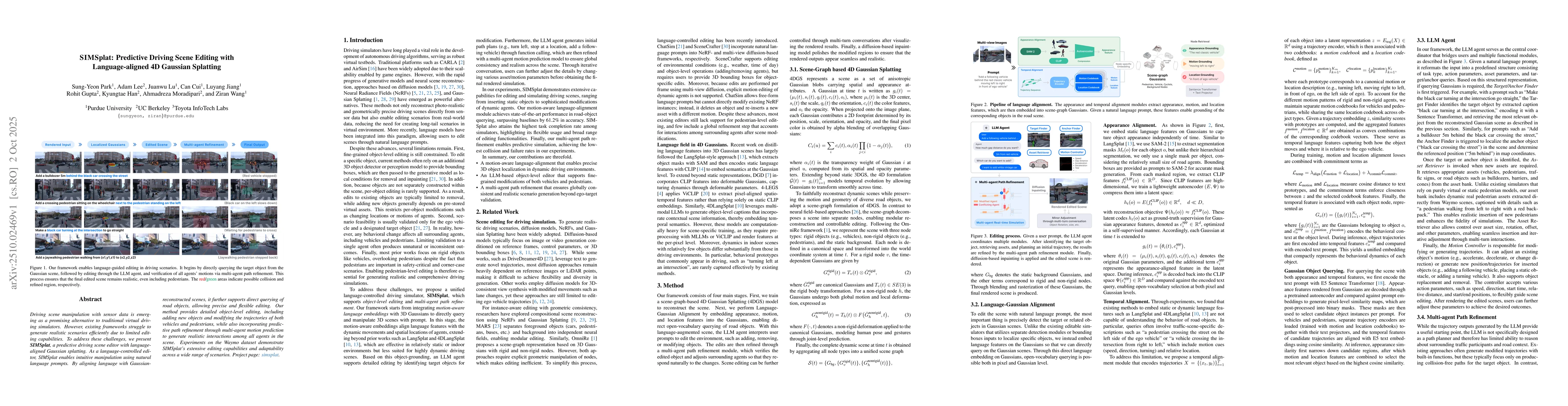 Thumbnail for SIMSplat: Predictive Driving Scene Editing with Language-aligned 4D
  Gaussian Splatting