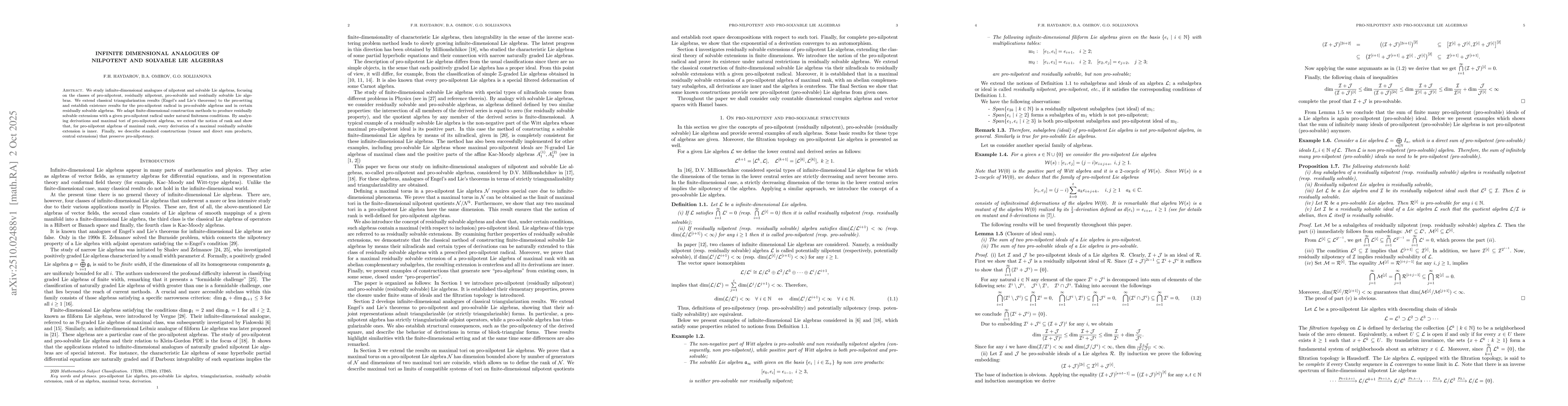 Thumbnail for Infinite dimensional analogues of nilpotent and solvable Lie algebras