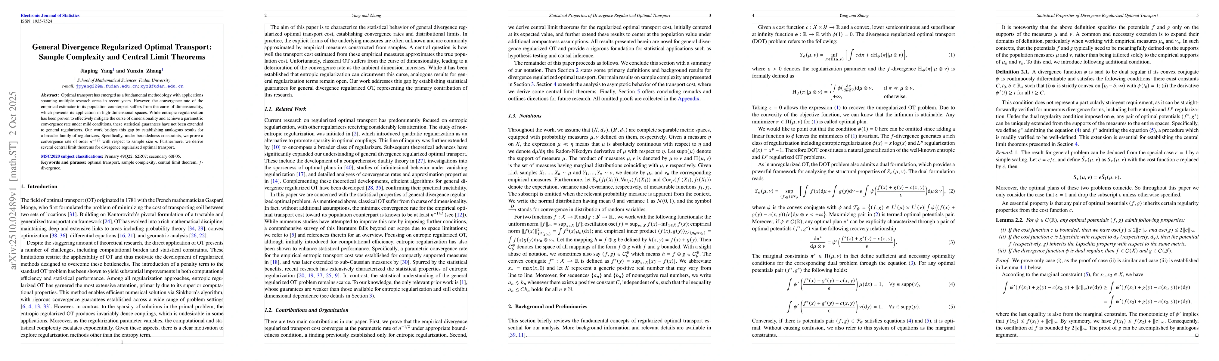 Thumbnail for General Divergence Regularized Optimal Transport: Sample Complexity and
  Central Limit Theorems