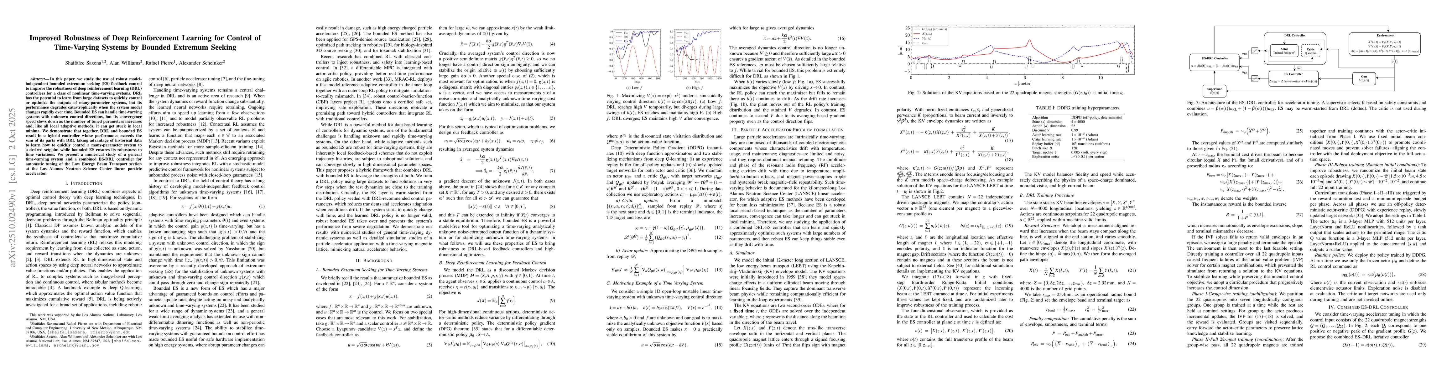 Thumbnail for Improved Robustness of Deep Reinforcement Learning for Control of
  Time-Varying Systems by Bounded Extremum Seeking