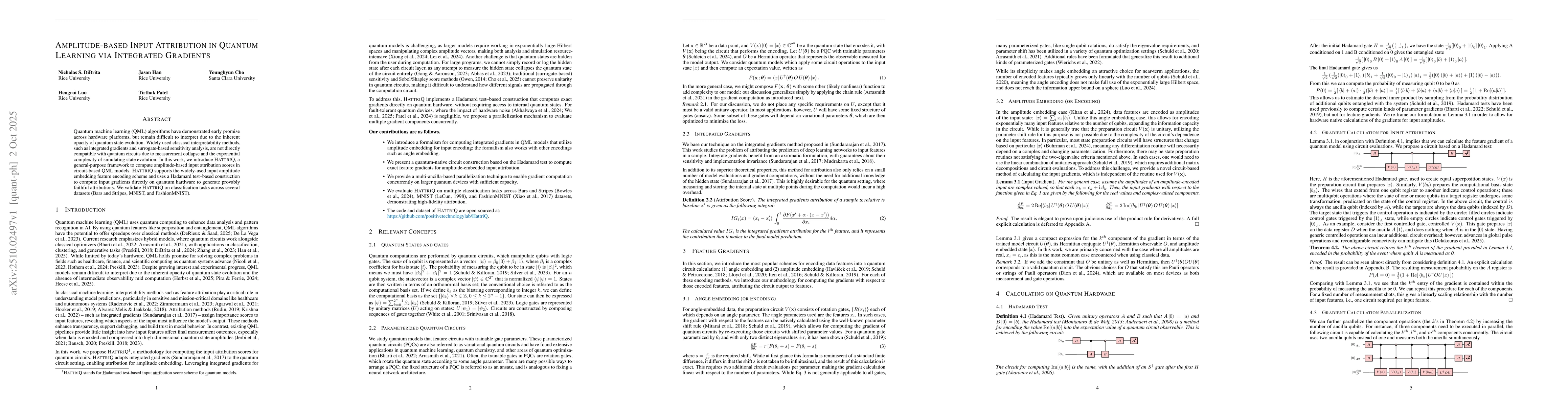 Thumbnail for Amplitude-based Input Attribution in Quantum Learning via Integrated
  Gradients