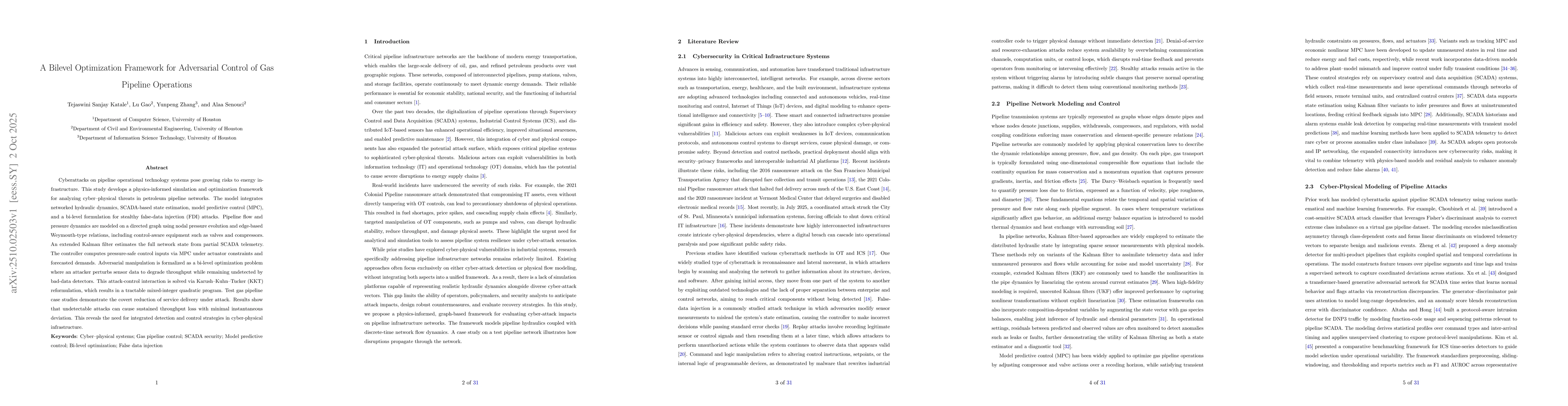 Thumbnail for A Bilevel Optimization Framework for Adversarial Control of Gas Pipeline
  Operations