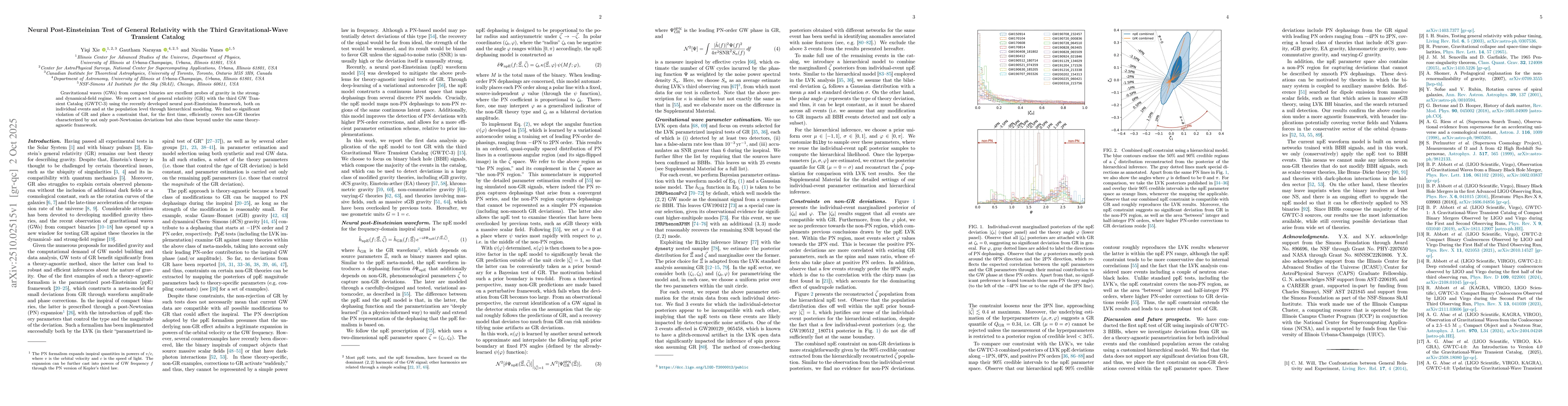 Thumbnail for Neural Post-Einsteinian Test of General Relativity with the Third
  Gravitational-Wave Transient Catalog