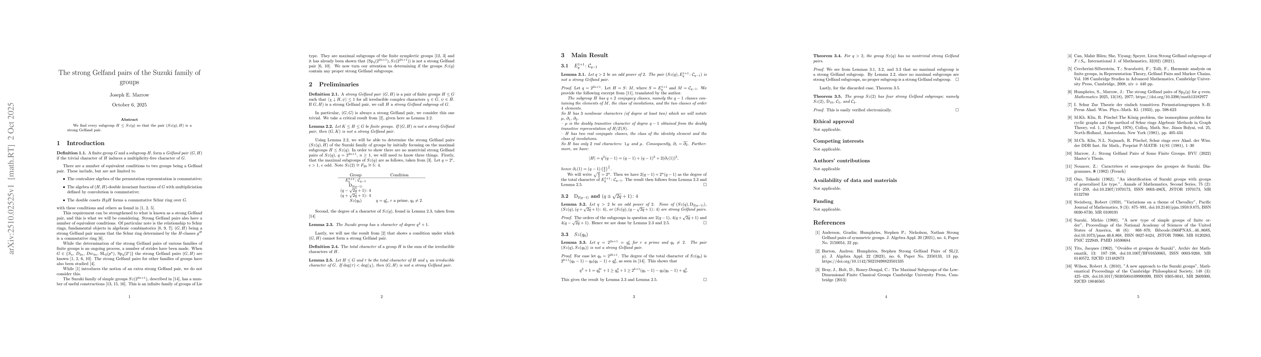 Thumbnail for The strong Gelfand pairs of the Suzuki family of groups