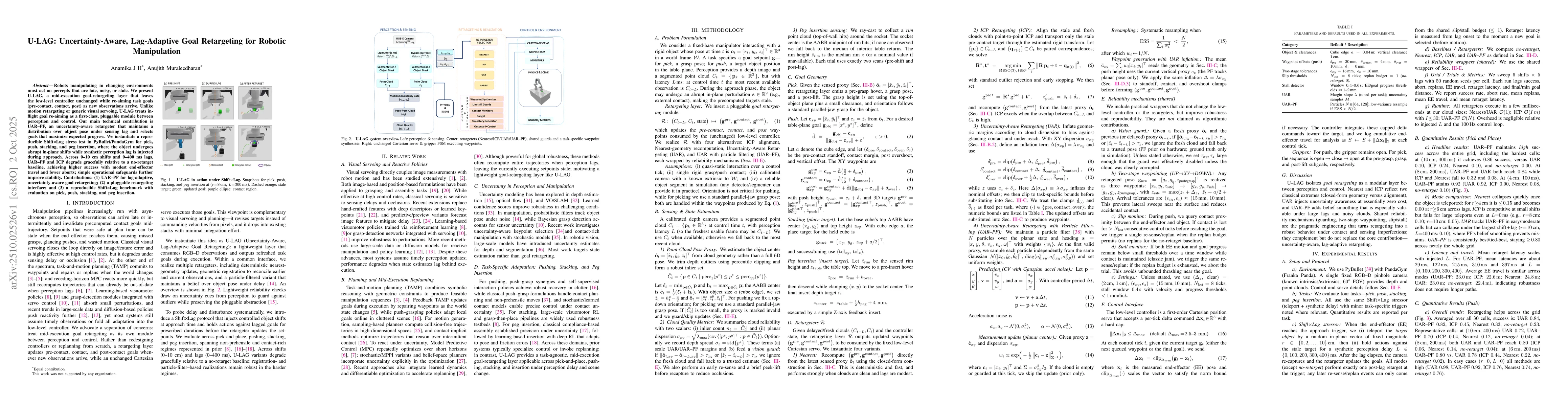 Thumbnail for U-LAG: Uncertainty-Aware, Lag-Adaptive Goal Retargeting for Robotic
  Manipulation