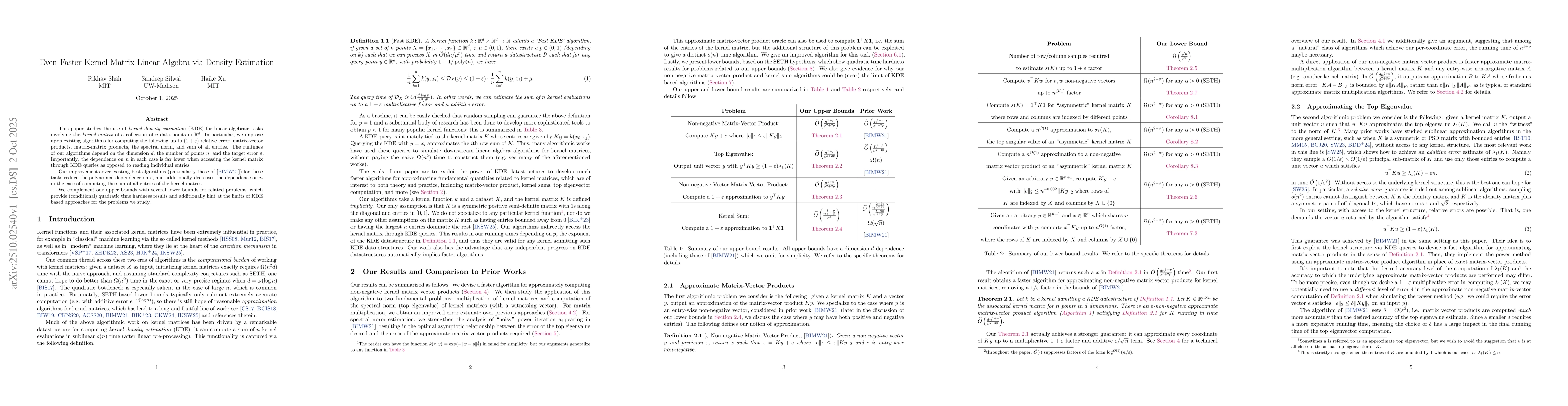 Thumbnail for Even Faster Kernel Matrix Linear Algebra via Density Estimation