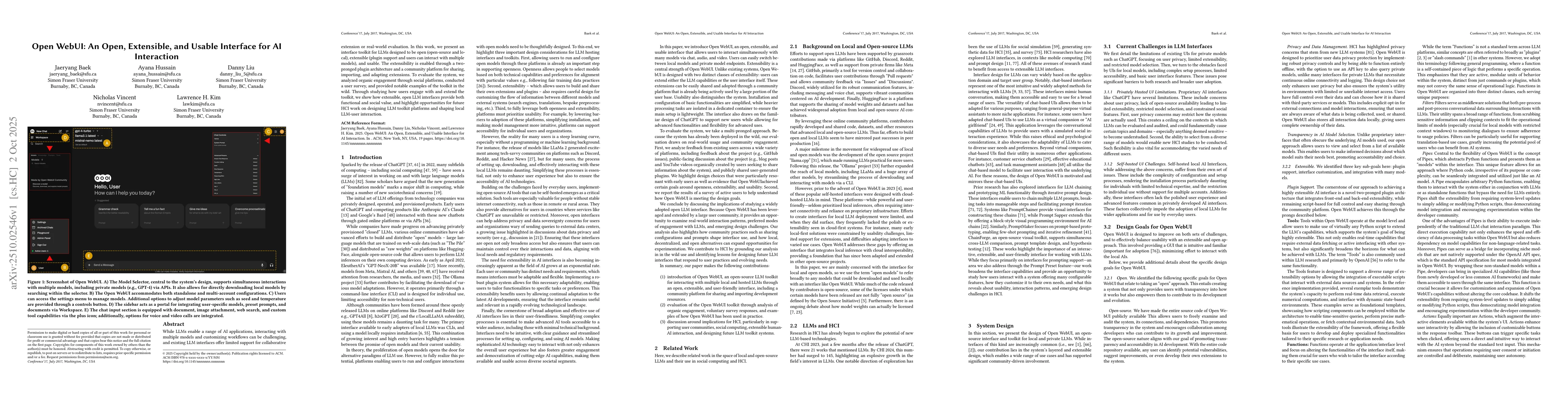 Thumbnail for Open WebUI: An Open, Extensible, and Usable Interface for AI Interaction