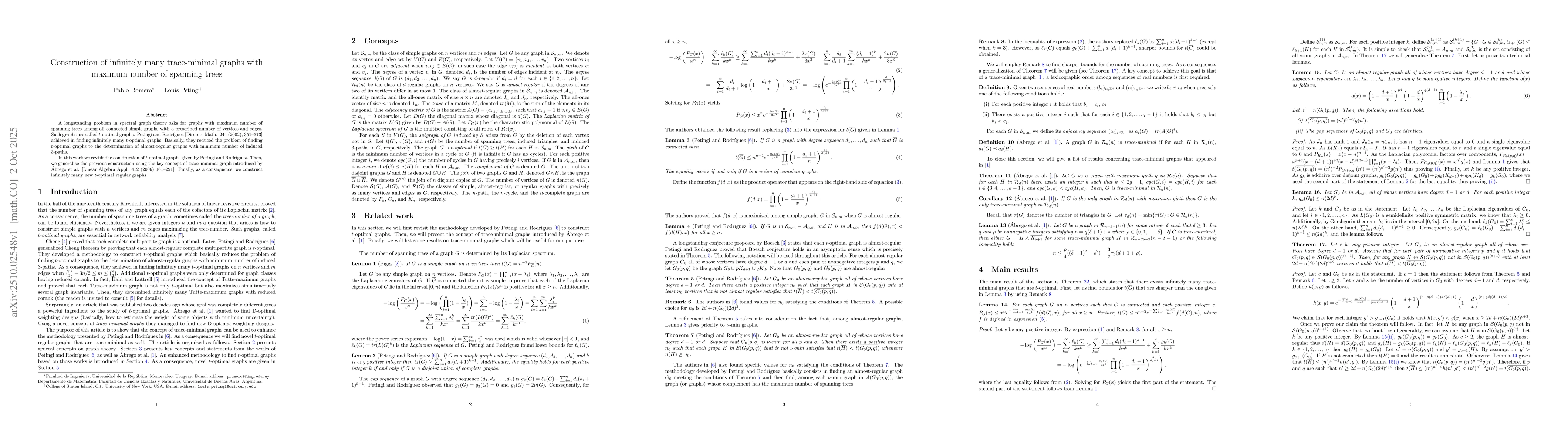 Thumbnail for Construction of infinitely many trace-minimal graphs with maximum number
  of spanning trees