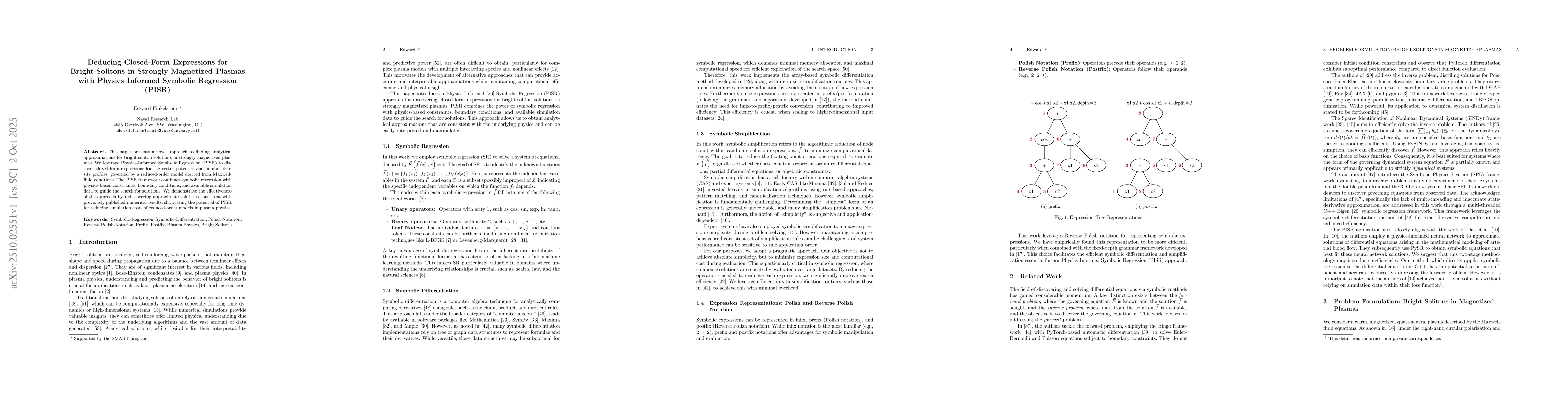 Thumbnail for Deducing Closed-Form Expressions for Bright-Solitons in Strongly
  Magnetized Plasmas with Physics Informed Symbolic Regression (PISR)