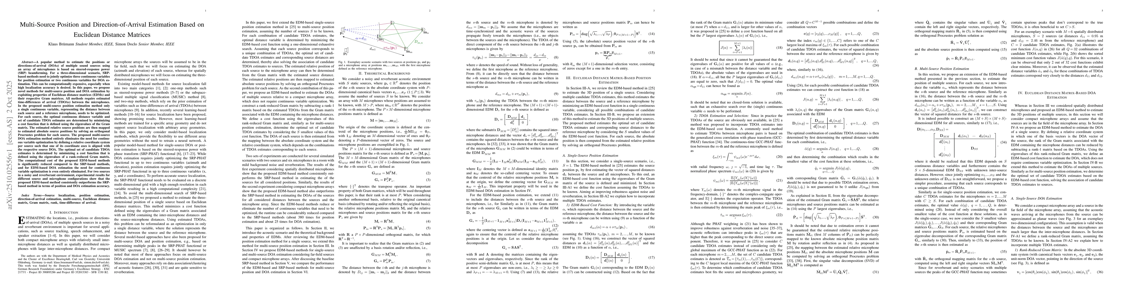 Thumbnail for Multi-Source Position and Direction-of-Arrival Estimation Based on
  Euclidean Distance Matrices