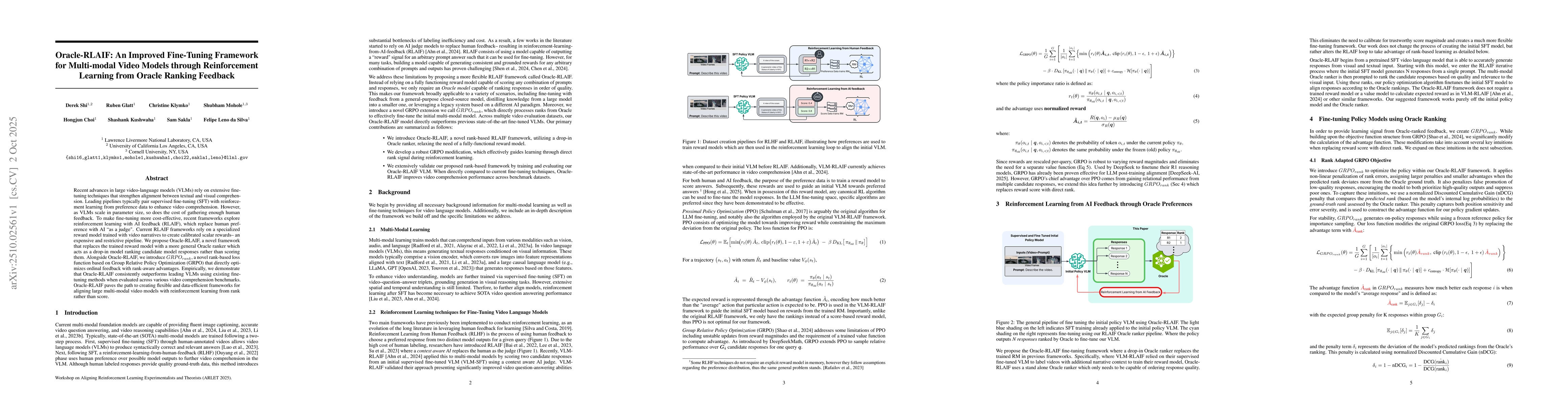Thumbnail for Oracle-RLAIF: An Improved Fine-Tuning Framework for Multi-modal Video
  Models through Reinforcement Learning from Ranking Feedback
