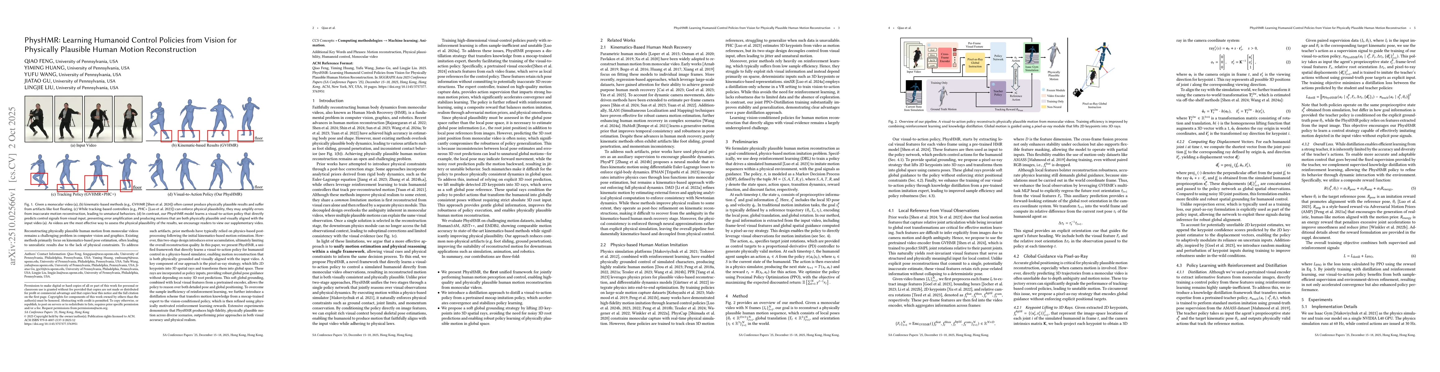 Thumbnail for PhysHMR: Learning Humanoid Control Policies from Vision for Physically
  Plausible Human Motion Reconstruction