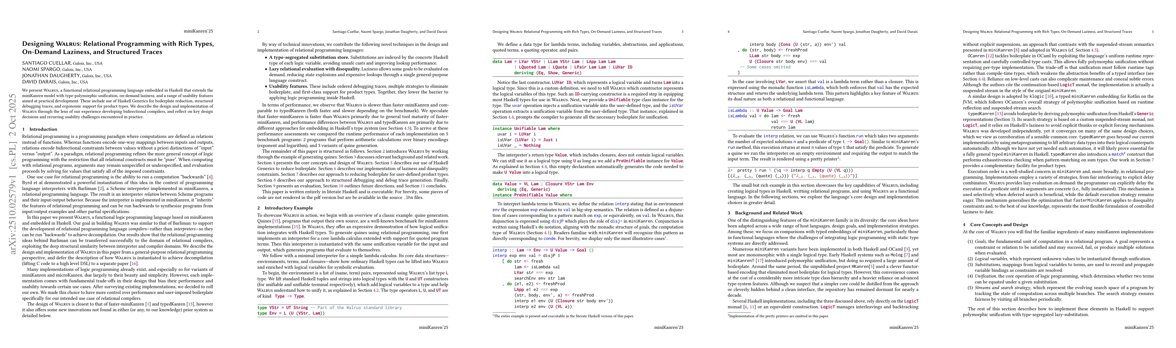 Thumbnail for Designing Walrus: Relational Programming with Rich Types, On-Demand
  Laziness, and Structured Traces