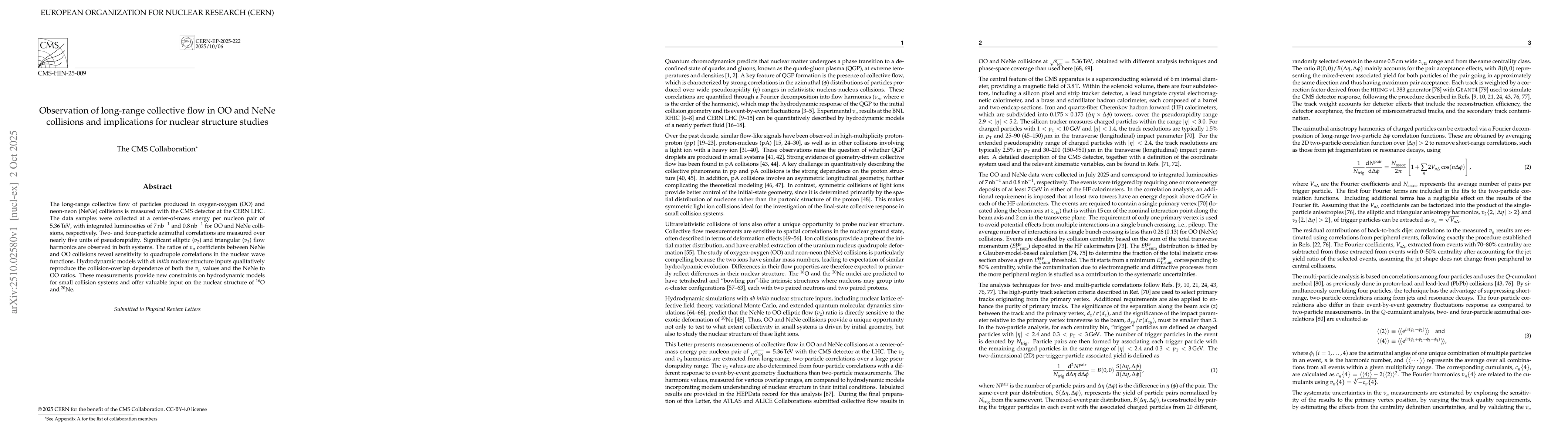 Thumbnail for Observation of long-range collective flow in OO and NeNe collisions and
  implications for nuclear structure studies