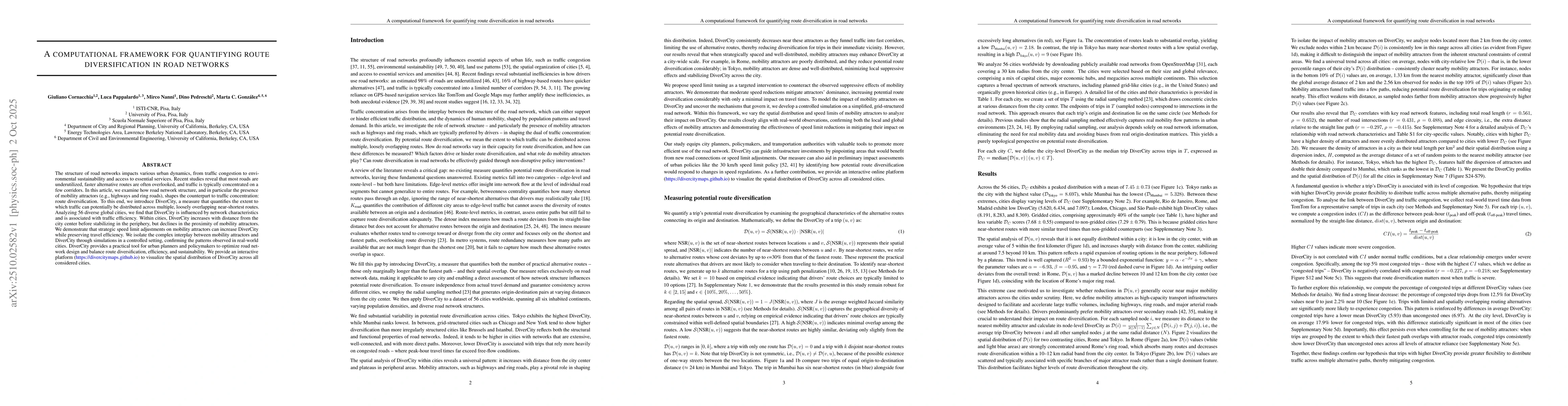 Thumbnail for A computational framework for quantifying route diversification in road
  networks