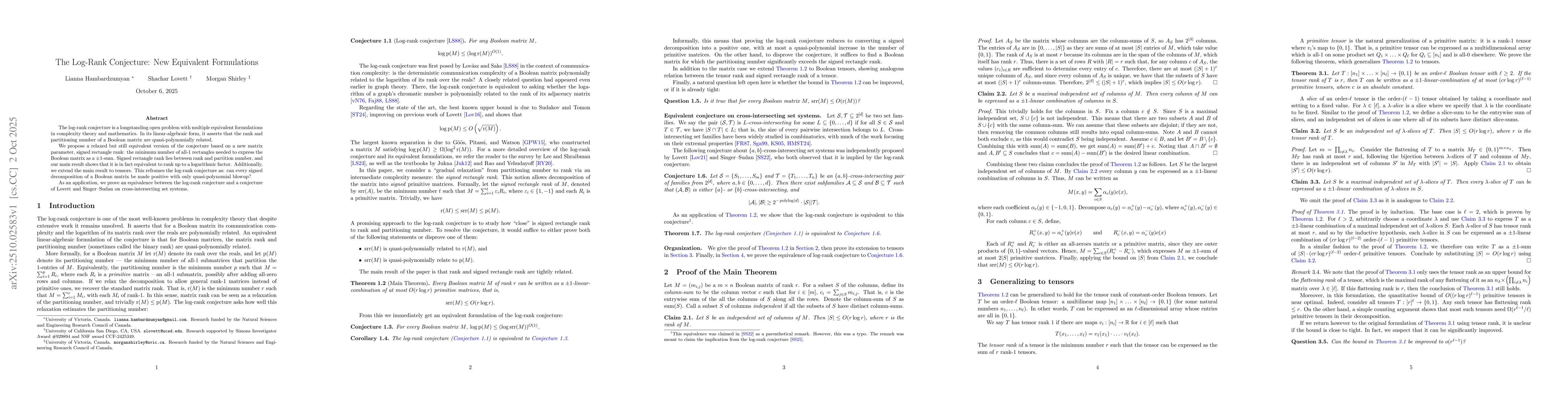 Thumbnail for The Log-Rank Conjecture: New Equivalent Formulations