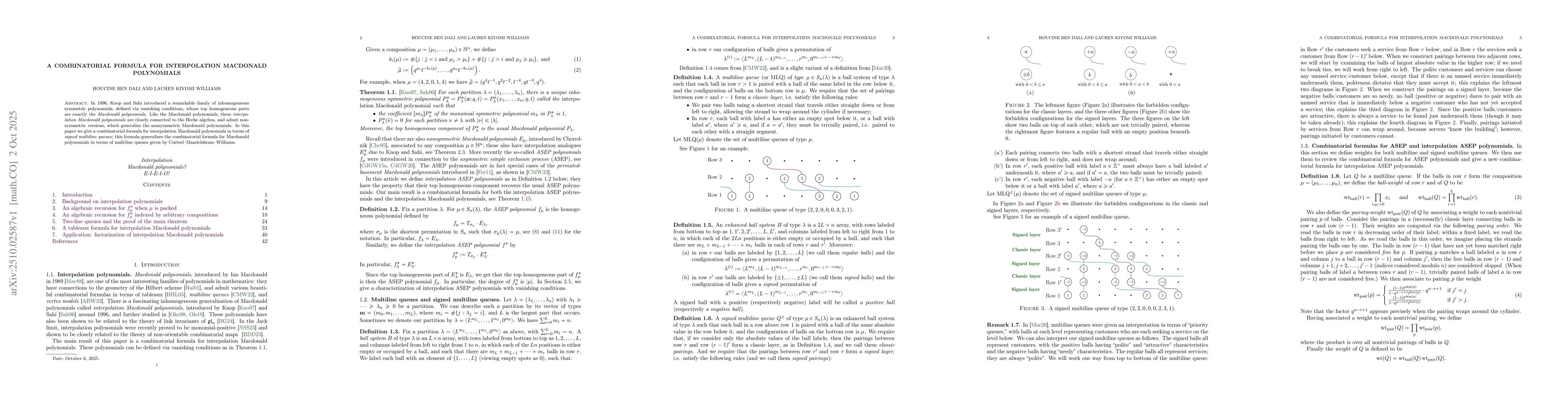 Thumbnail for A combinatorial formula for Interpolation Macdonald polynomials
