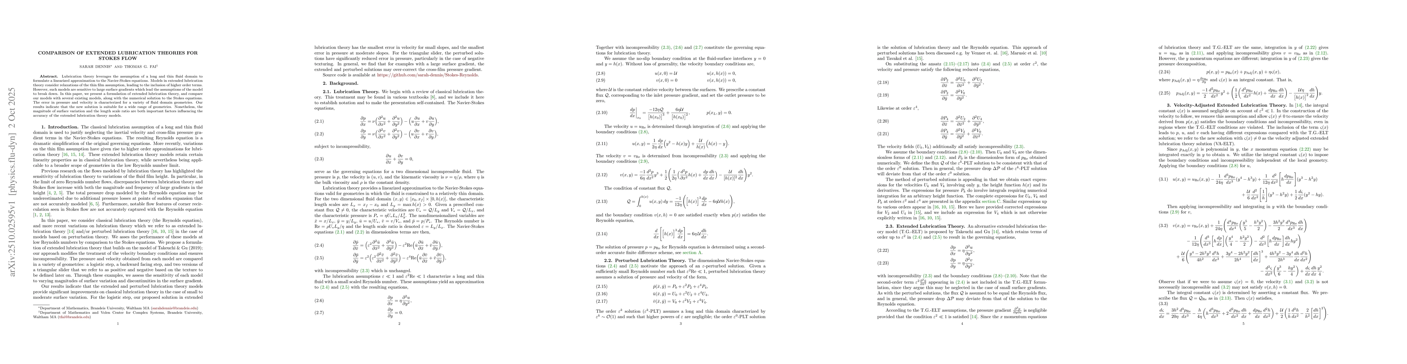 Thumbnail for Comparison of Extended Lubrication Theories for Stokes Flow
