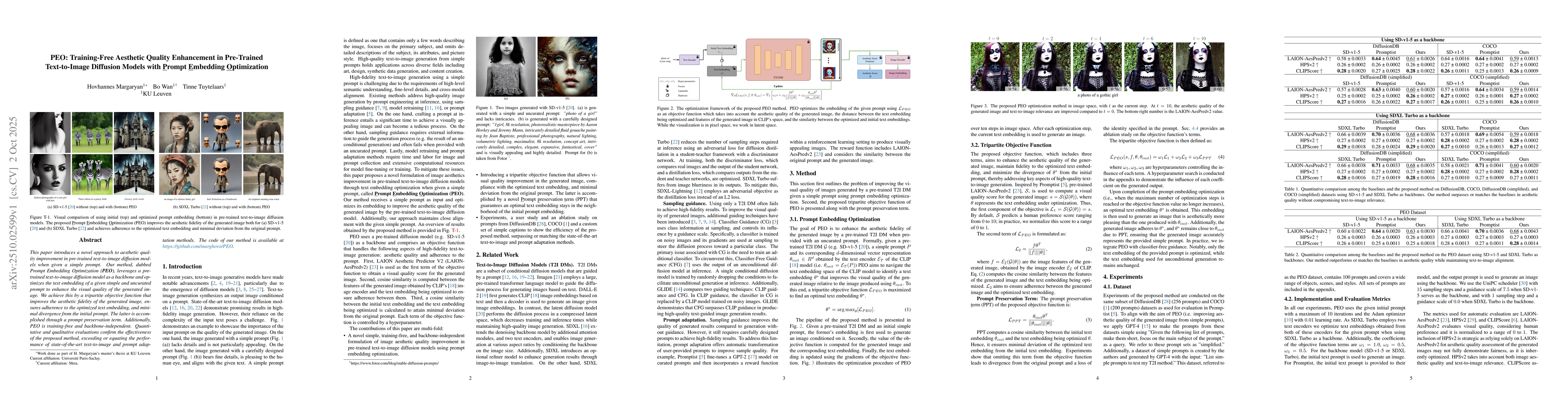 Thumbnail for PEO: Training-Free Aesthetic Quality Enhancement in Pre-Trained
  Text-to-Image Diffusion Models with Prompt Embedding Optimization