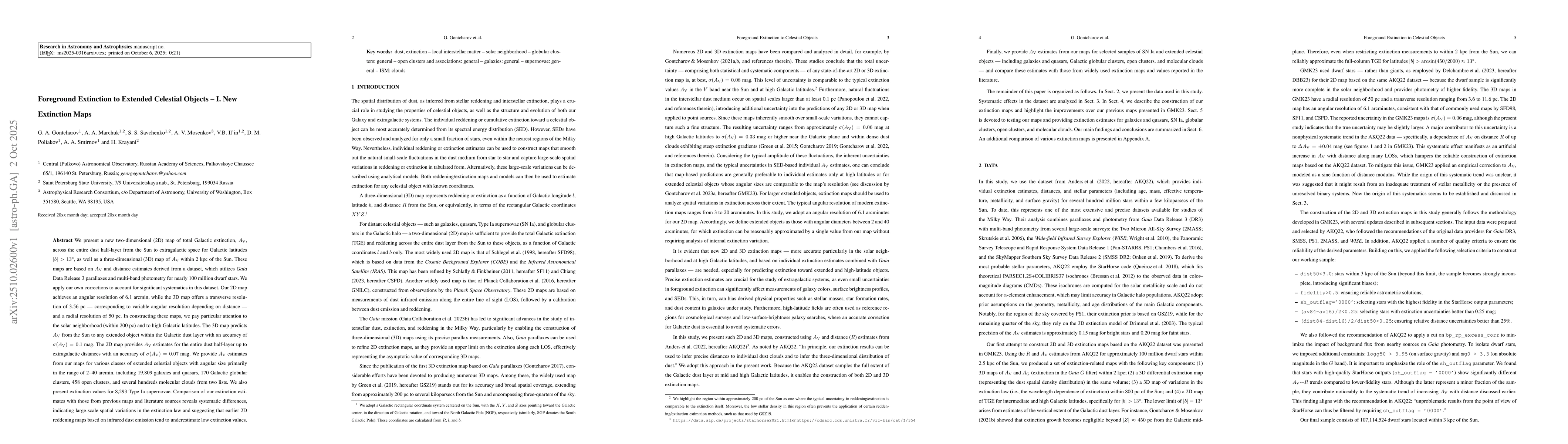 Thumbnail for Foreground Extinction to Extended Celestial Objects -- I. New Extinction
  Maps