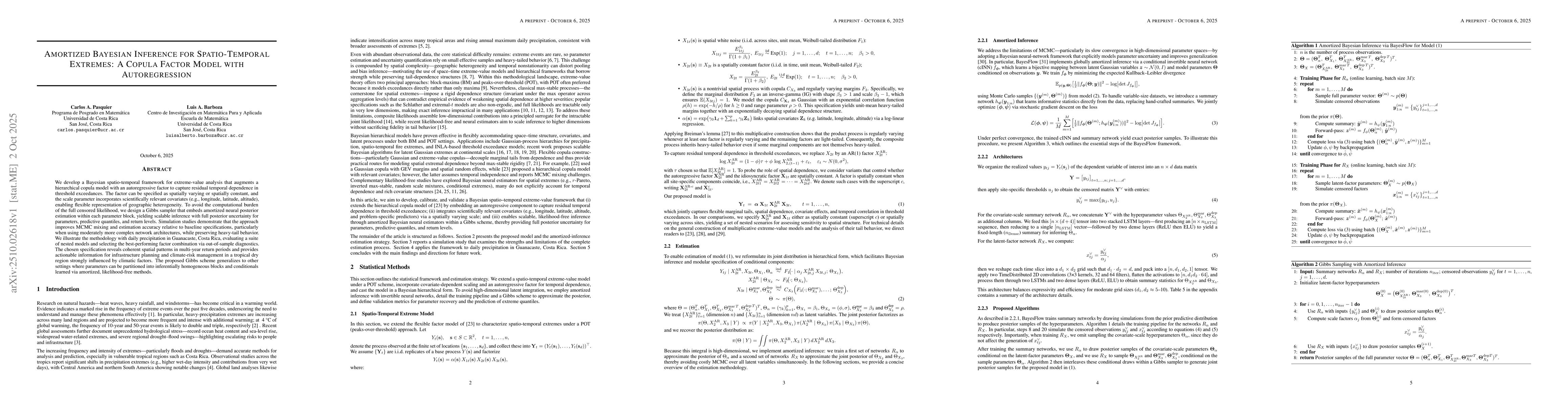 Thumbnail for Amortized Bayesian Inference for Spatio-Temporal Extremes: A Copula
  Factor Model with Autoregression