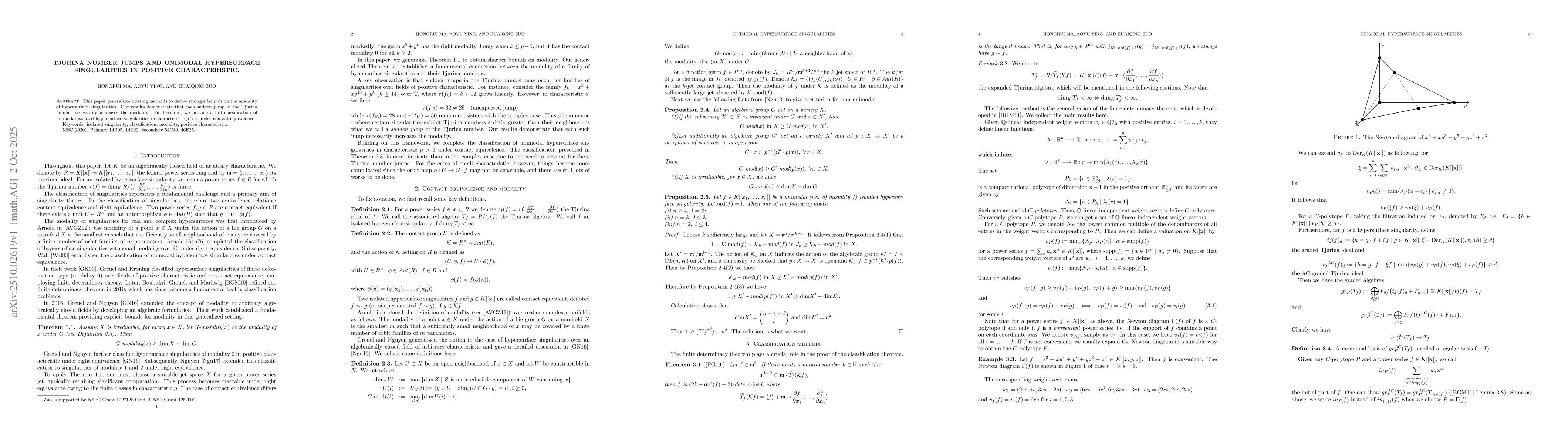 Thumbnail for Tjurina Number Jumps and Unimodal Hypersurface Singularities in Positive
  Characteristic