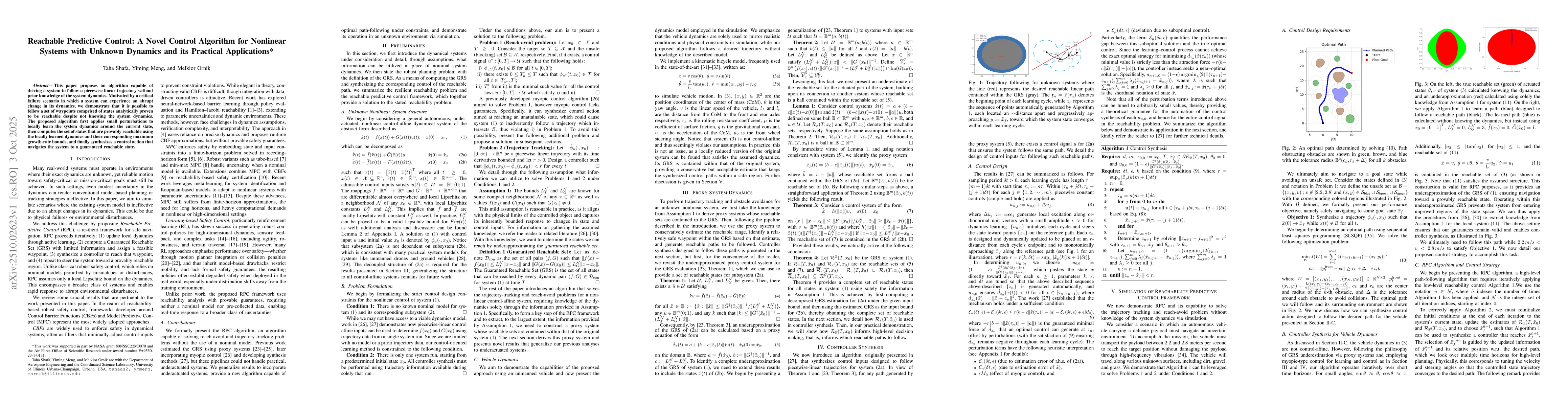 Thumbnail for Reachable Predictive Control: A Novel Control Algorithm for Nonlinear
  Systems with Unknown Dynamics and its Practical Applications