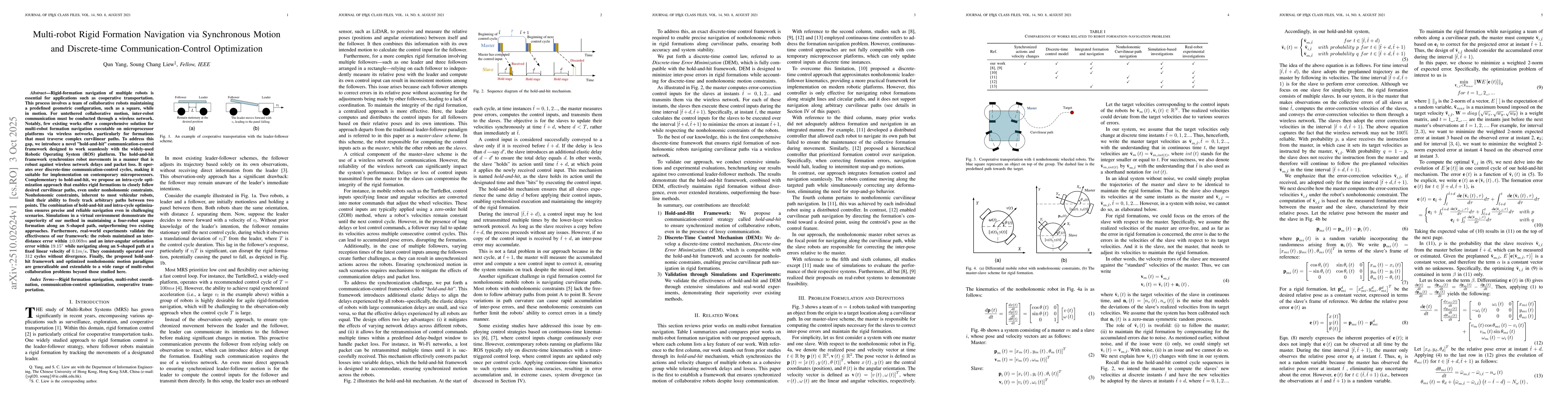 Thumbnail for Multi-robot Rigid Formation Navigation via Synchronous Motion and
  Discrete-time Communication-Control Optimization