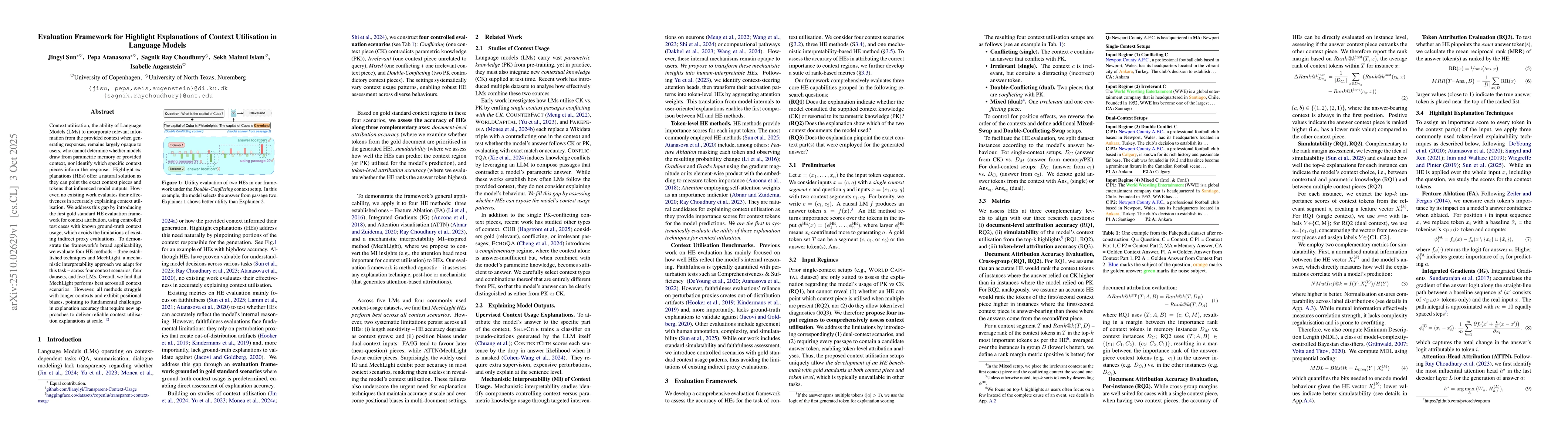 Thumbnail for Evaluation Framework for Highlight Explanations of Context Utilisation
  in Language Models