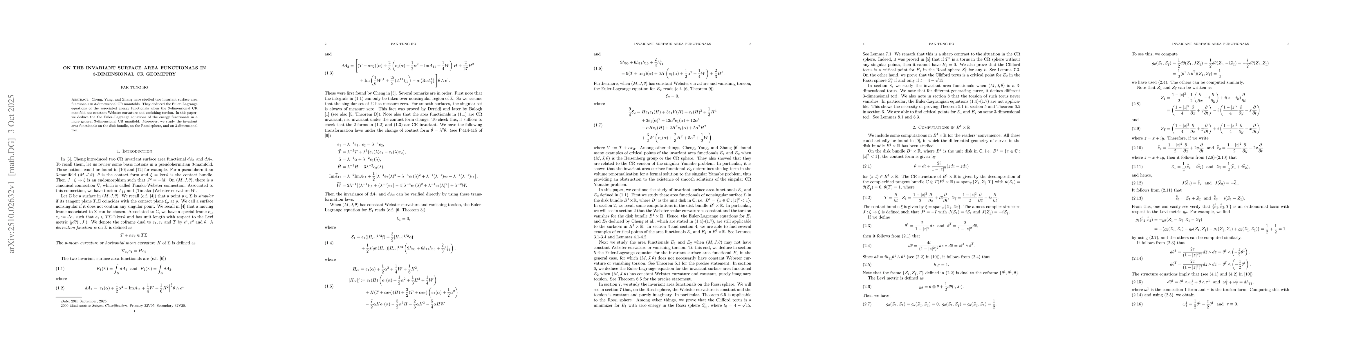Thumbnail for On the invariant surface area functionals in 3-dimensional CR geometry