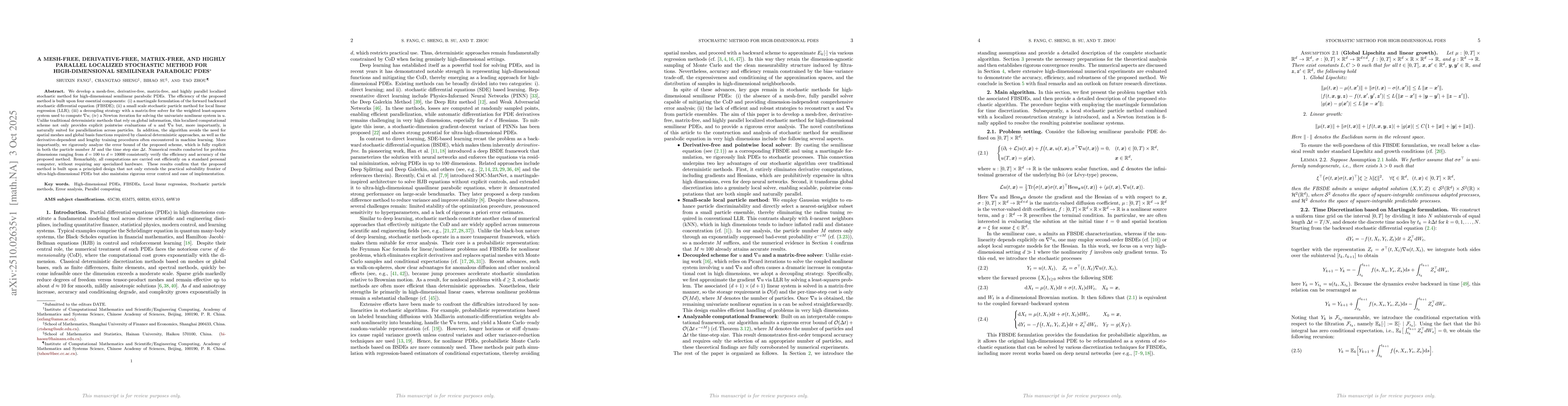 Thumbnail for A mesh-free, derivative-free, matrix-free, and highly parallel localized
  stochastic method for high-dimensional semilinear parabolic PDEs