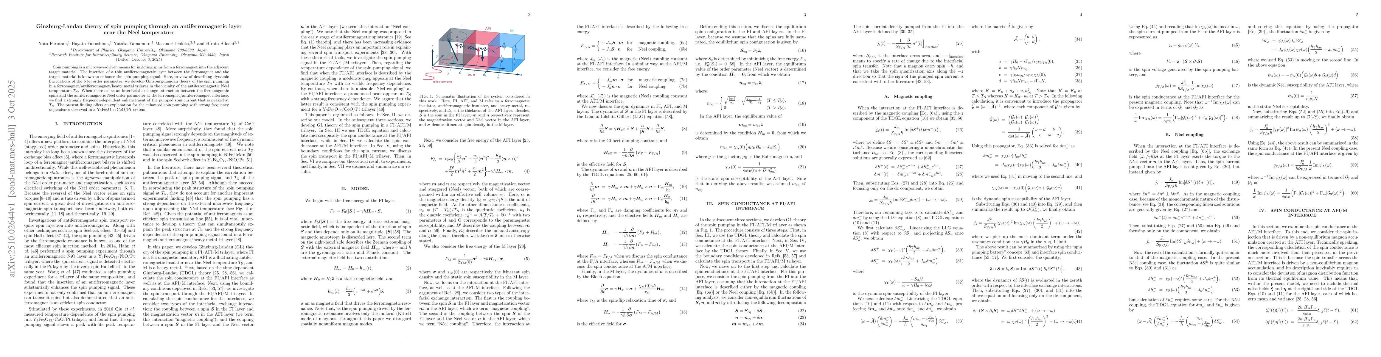 Thumbnail for Ginzburg-Landau theory of spin pumping through an antiferromagnetic
  layer near the Néel temperature
