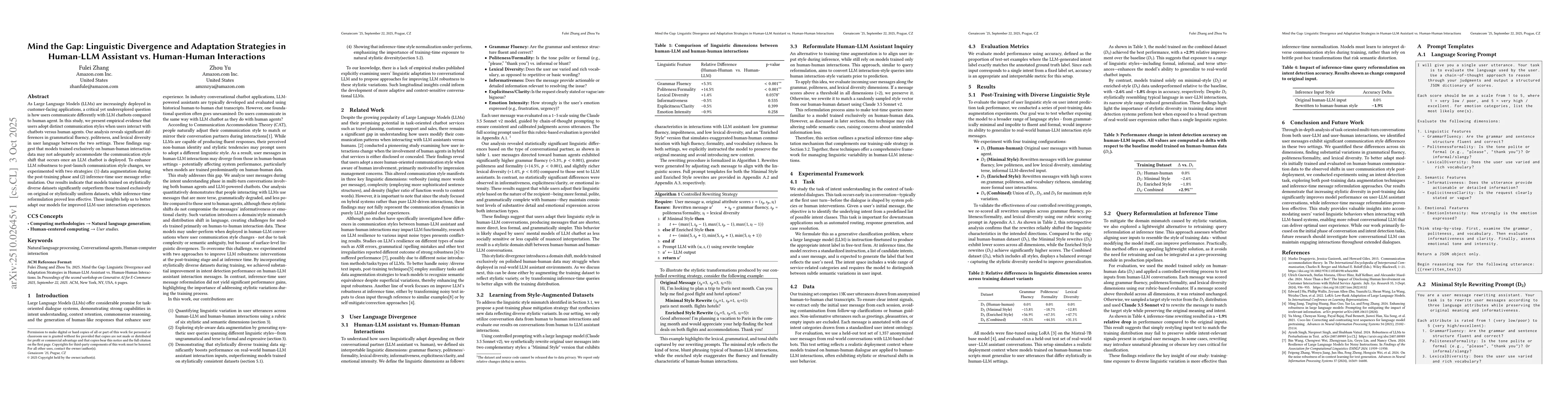Thumbnail for Mind the Gap: Linguistic Divergence and Adaptation Strategies in
  Human-LLM Assistant vs. Human-Human Interactions
