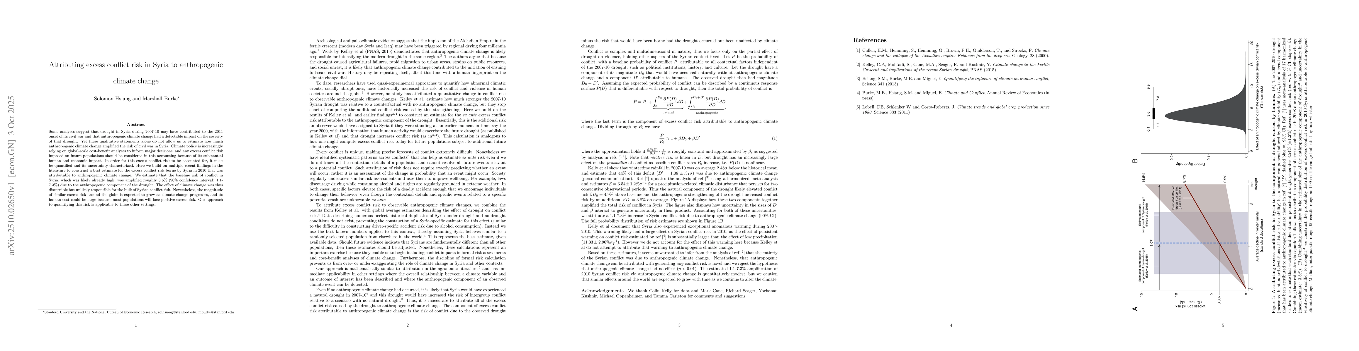 Thumbnail for Attributing excess conflict risk in Syria to anthropogenic climate
  change