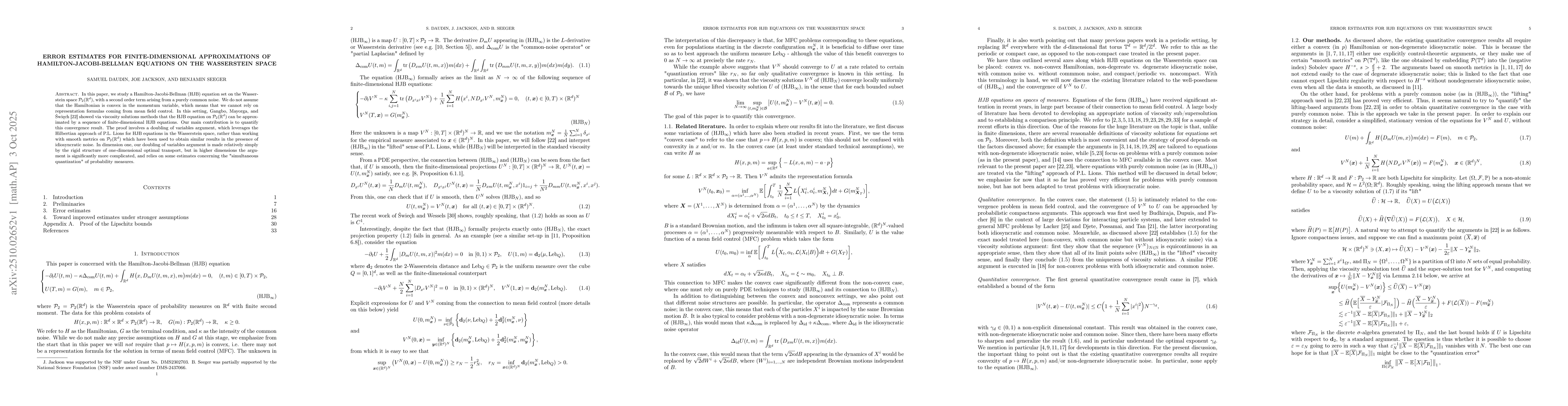 Thumbnail for Error estimates for finite-dimensional approximations of
  Hamilton-Jacobi-Bellman equations on the Wasserstein space