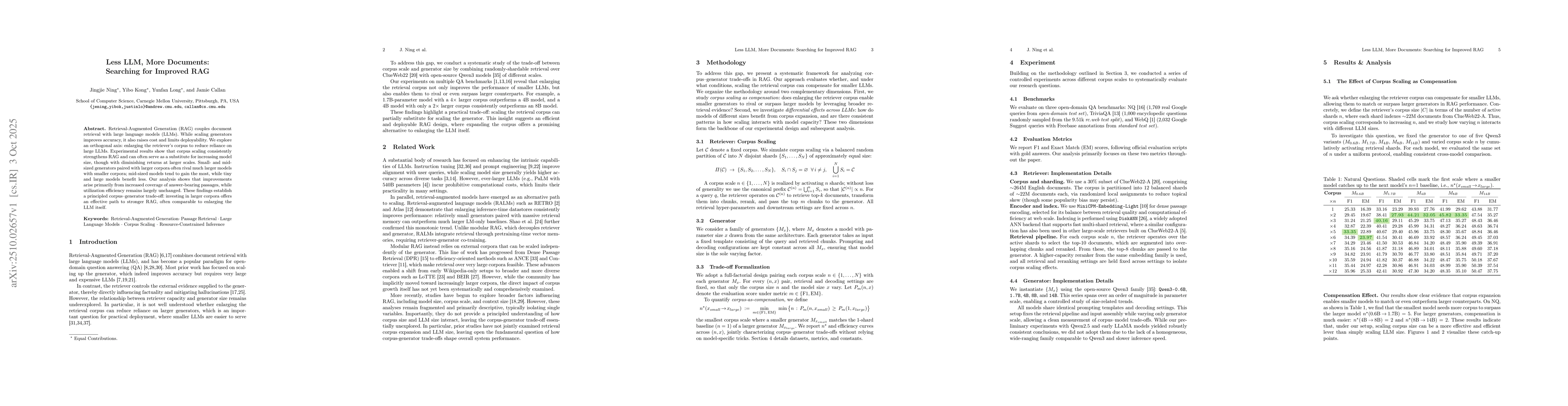Thumbnail for Less LLM, More Documents: Searching for Improved RAG