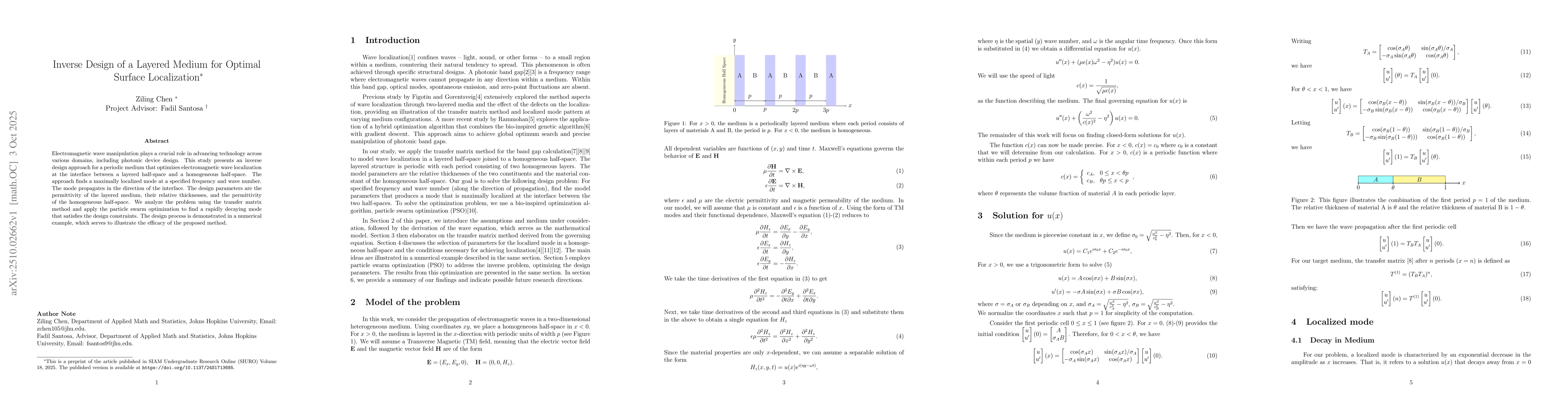 Thumbnail for Inverse Design of a Layered Medium for Maximal Surface Localization
