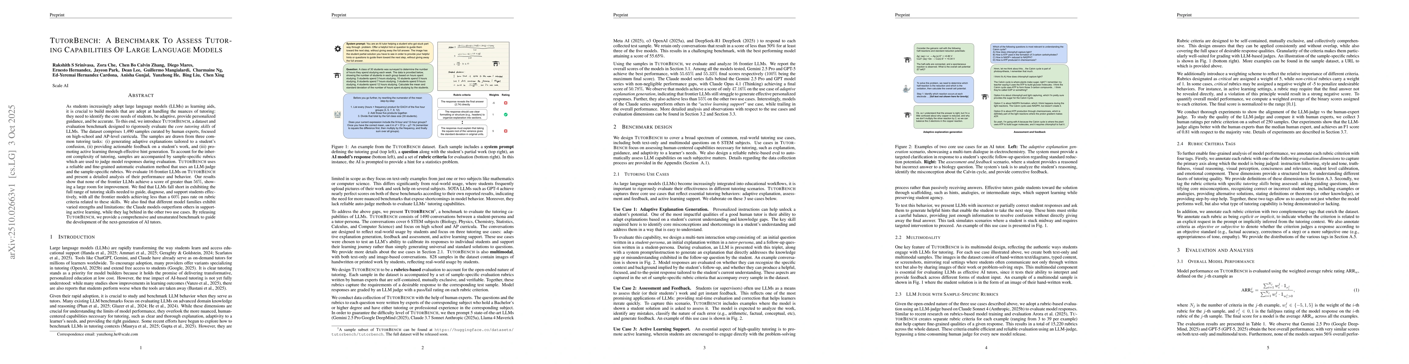 Thumbnail for TutorBench: A Benchmark To Assess Tutoring Capabilities Of Large
  Language Models