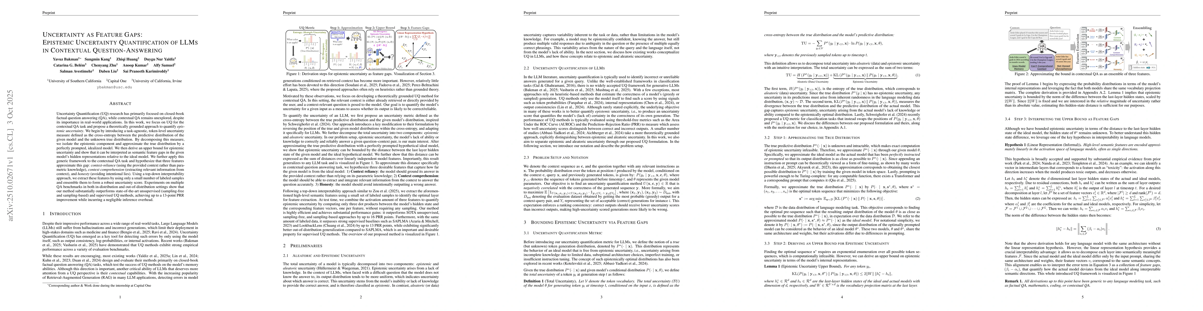 Thumbnail for Uncertainty as Feature Gaps: Epistemic Uncertainty Quantification of
  LLMs in Contextual Question-Answering